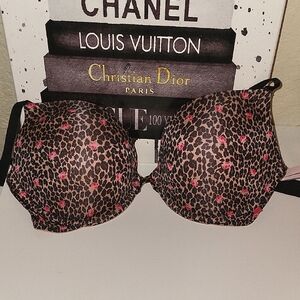 Victoria's Secret Animal Print, W/red Flowers Push Up Bra